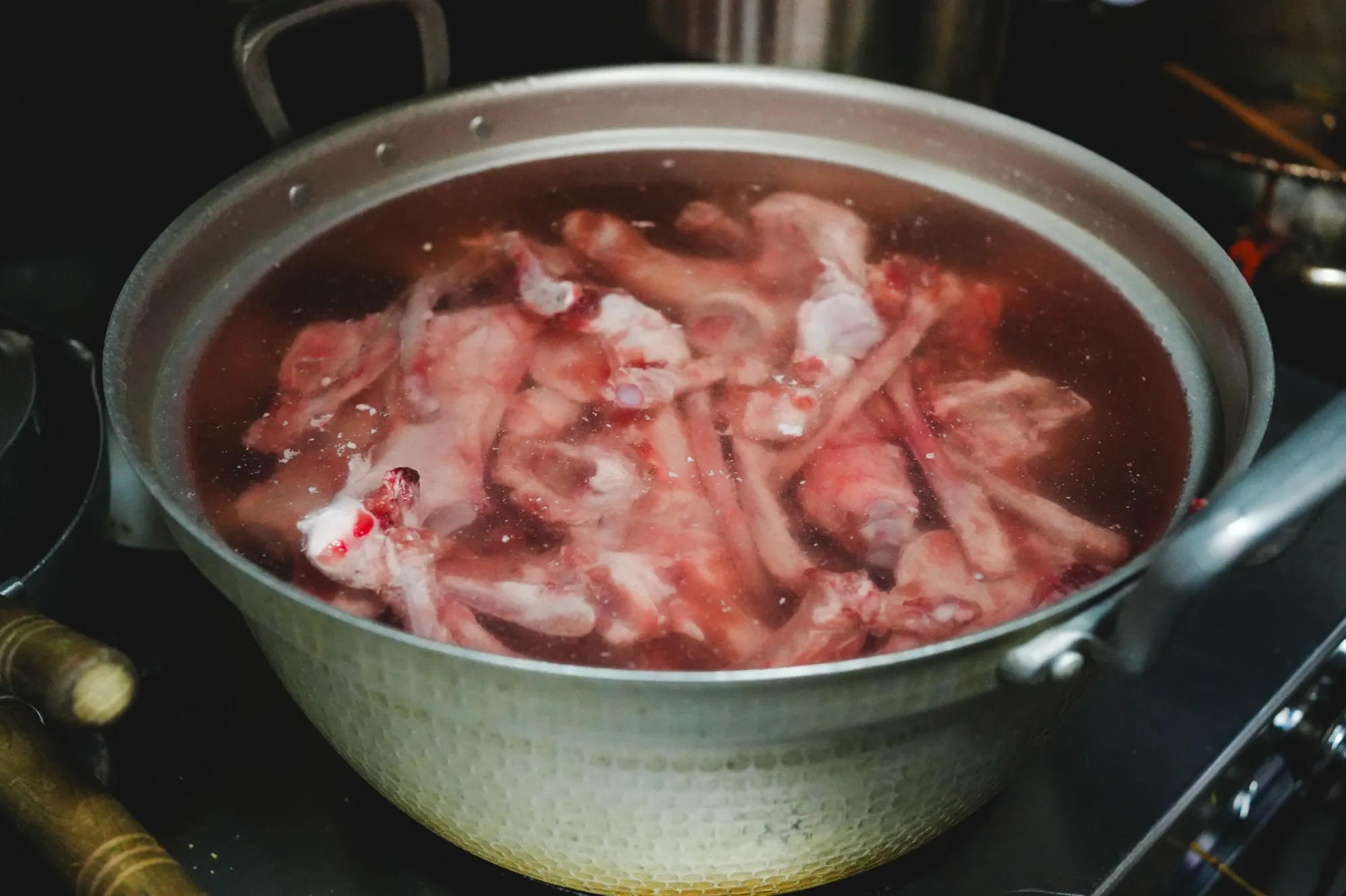 Preparation of soup (Tonkotsu or pork bone soup)