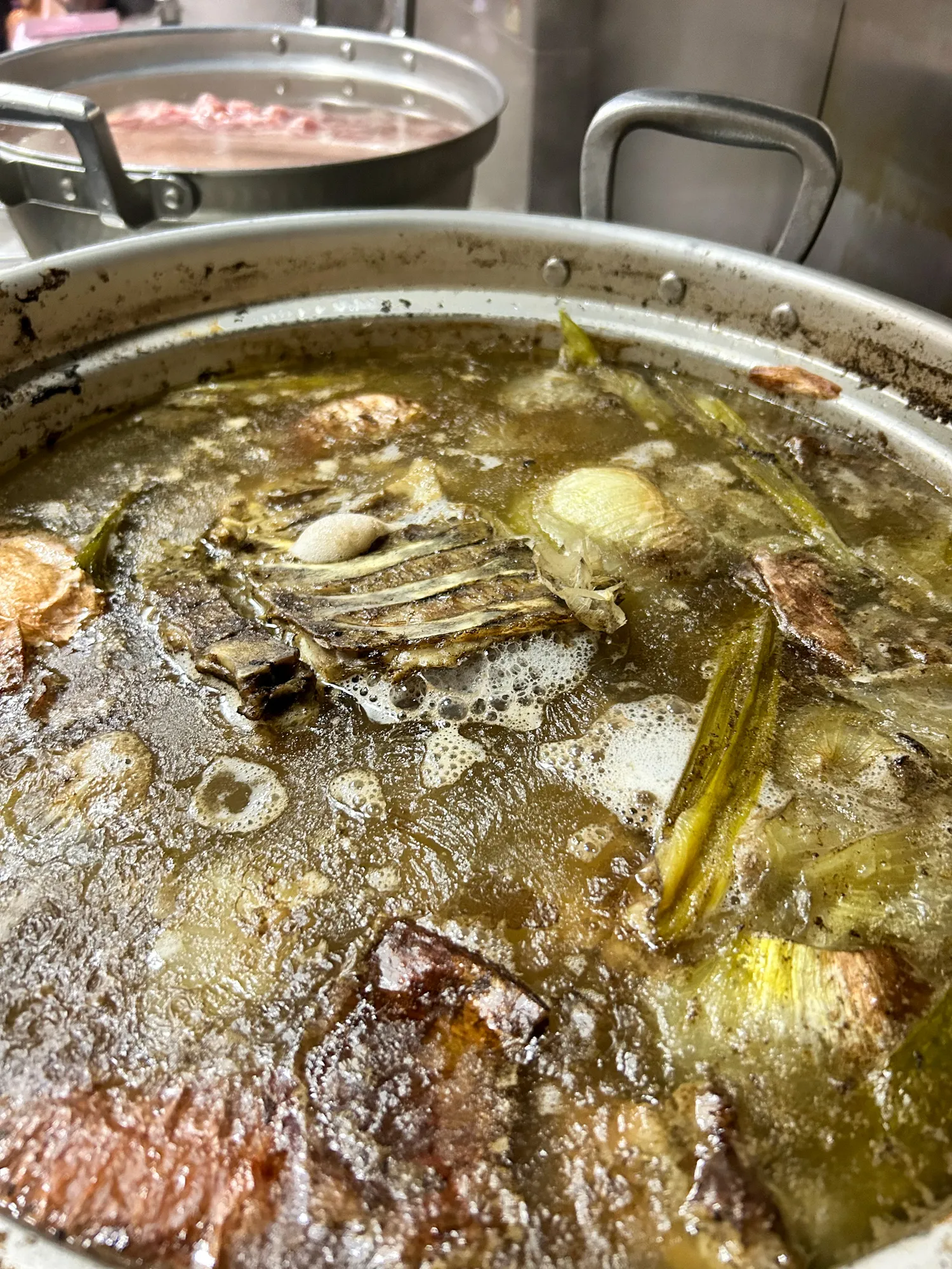 Preparation of soup (Tonkotsu or pork bone soup)